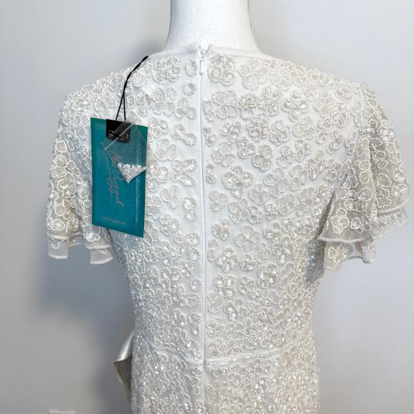 Mac Duggal High Neck Beaded Flutter Cap Sleeve Gown In White 10748 Size 10 New - Picture 9 of 13